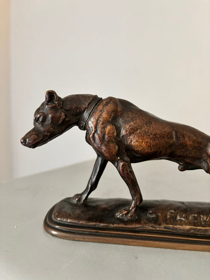 Sculpture Bronze Animalier XIXe – Lévrier qui s'étire par Emmanuel Frémiet (20 cm)