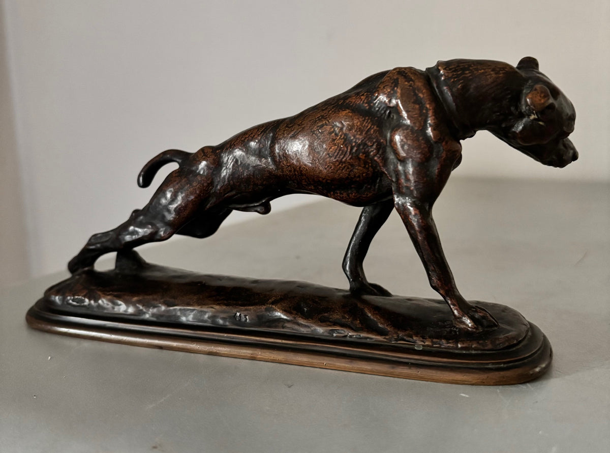 Sculpture Bronze Animalier XIXe – Lévrier qui s'étire par Emmanuel Frémiet (20 cm)