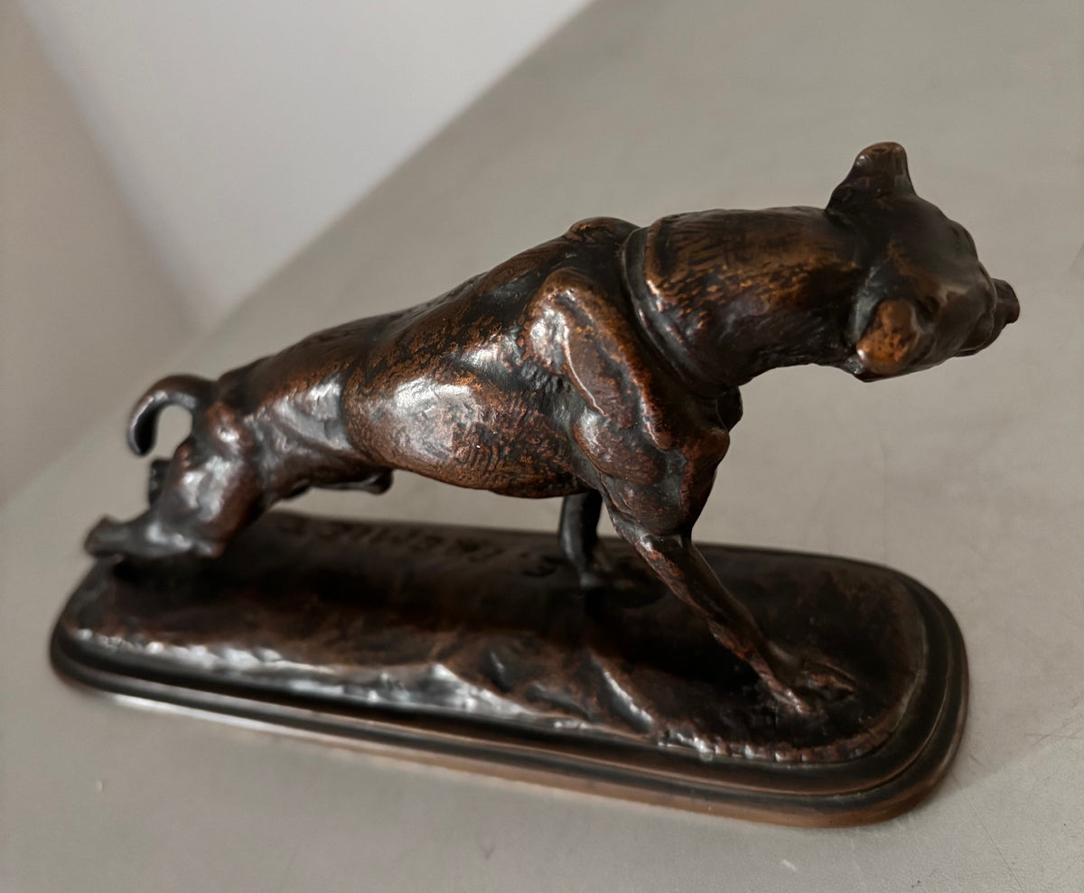 Sculpture Bronze Animalier XIXe – Lévrier qui s'étire par Emmanuel Frémiet (20 cm)