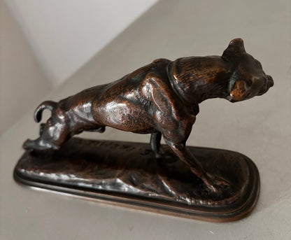 Sculpture Bronze Animalier XIXe – Lévrier qui s'étire par Emmanuel Frémiet (20 cm)