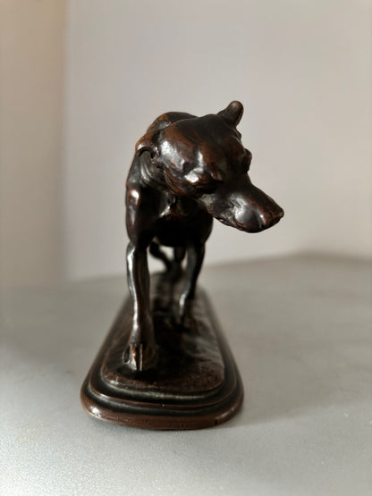 Sculpture Bronze Animalier XIXe – Lévrier qui s'étire par Emmanuel Frémiet (20 cm)