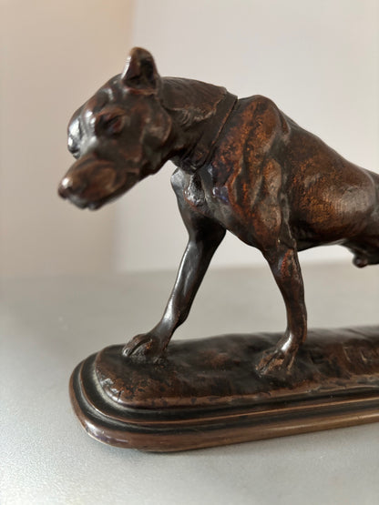 Sculpture Bronze Animalier XIXe – Lévrier qui s'étire par Emmanuel Frémiet (20 cm)