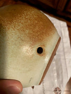 Ancien pied de lampe signé, forme boule grès pyrite, poterie vintage de 1970. Antiquités de France