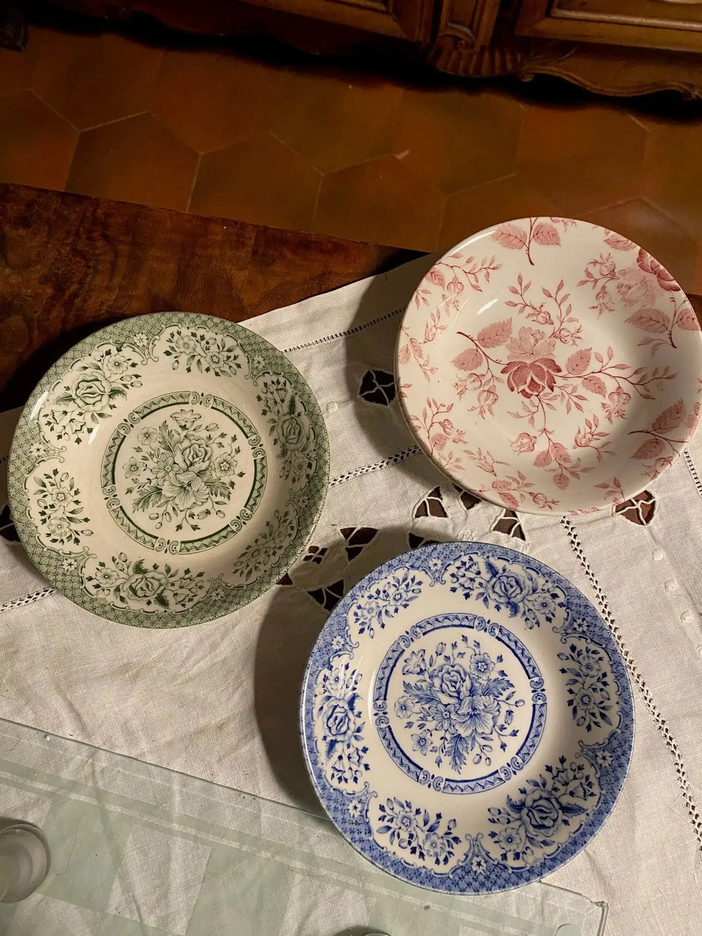 Lot 6 assiettes creuses Iron Stone – vaisselle anglaise XIXème, 3 couleurs-{{shop name}}
