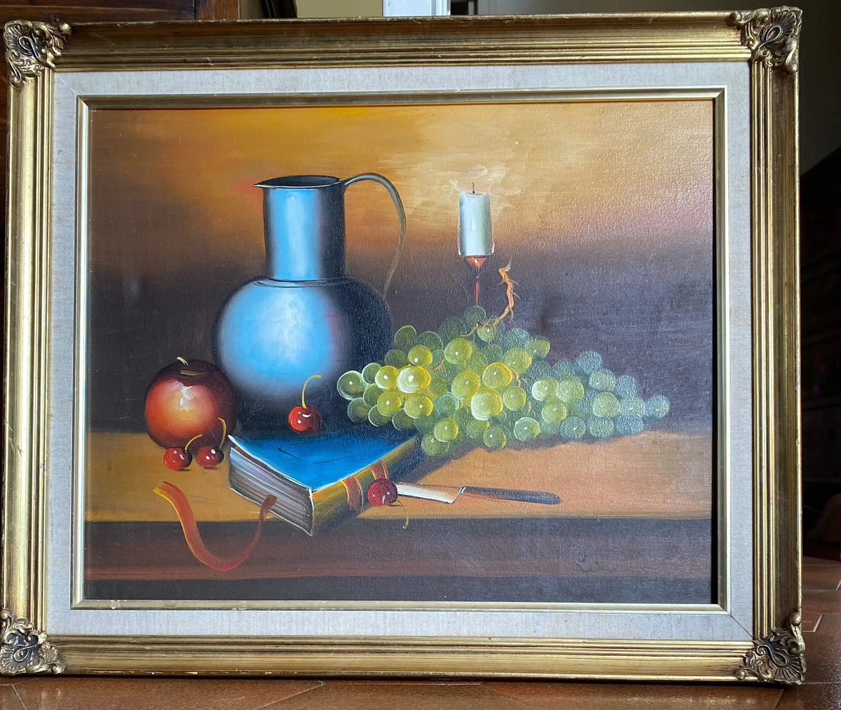 Huile sur toile signée, nature morte, encadrée de l'école Française du début XXème. Antiquités de France