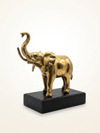 Sculpture d'Eléphant en Laiton massif sur Socle Bois 20x20 Hollywood Regency.