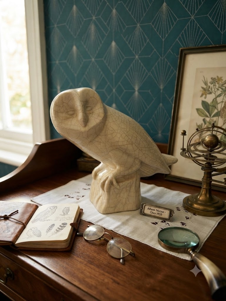 Chouette ou Hibou, Céramique Craquelée Maison Le Dauphin Vintage Art Déco France