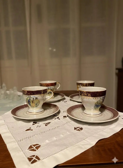 Lot tasses et sous-tasses Guy en porcelaine XIXème – décor Japonais irisé-{{shop name}}