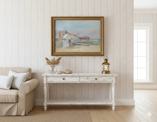 Tableau ancien signé André Dudouit, superbe aquarelle au décor de la Normandie, cabane de pêcheur. 1938-{{shop name}}