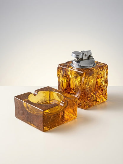 Murano Amber Briquet de Table et Cendrier Vintage – Antonio Imperatore (Années 70)
