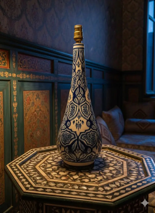 Pied de lampe ancienne, signée au revers, Syrie. Début XXème.-{{shop name}}