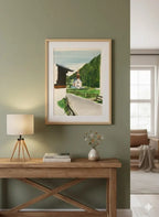 Ancienne aquarelle signée, XXème siècle, sur papier, paysage d'Autriche, 1981-{{shop name}}