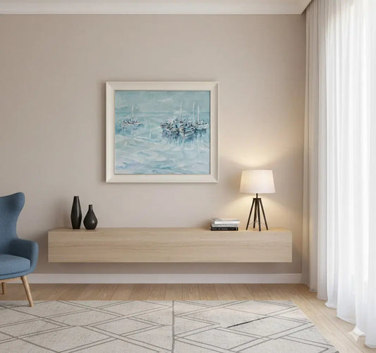 Tableau marine signé, huile sur toile des années 70/80, cadre en bois et baguette dorée-{{shop name}}