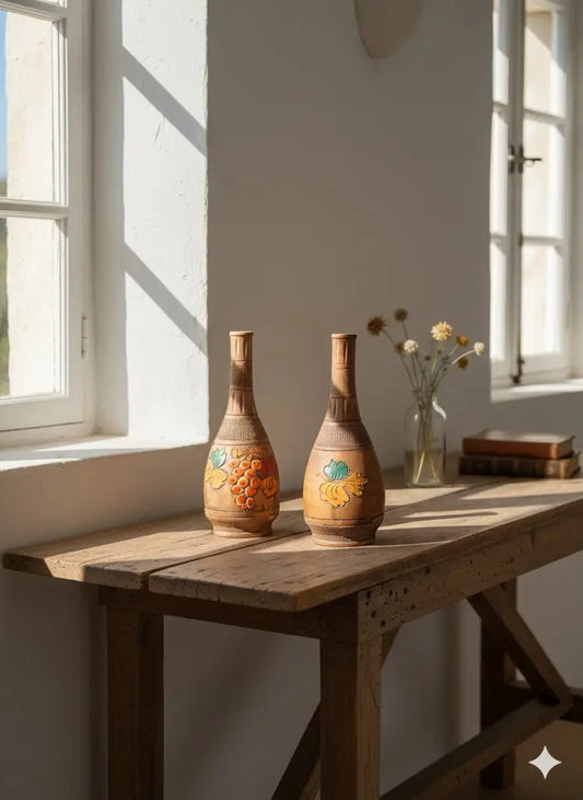 Anciens vases en terre cuite émaillée, école Italienne Romacréa, 1950. Forme bouteille.-{{shop name}}