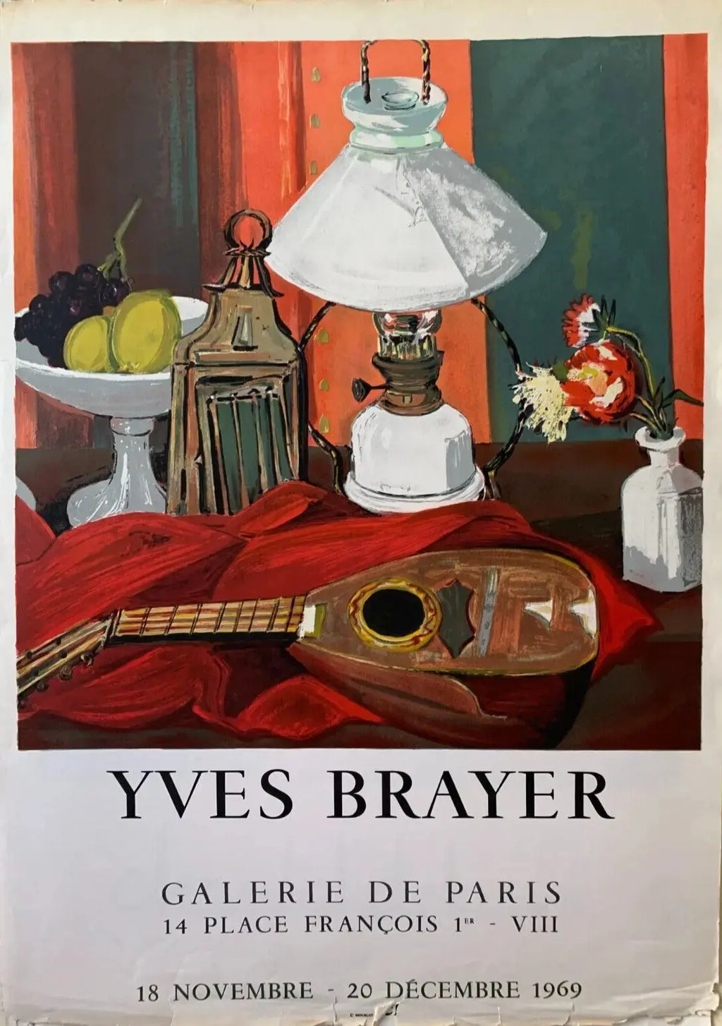 Lithographie Yves Brayer, signée, épreuve d'artiste, exposition de 1969, unique Antiquités de France