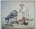 Lithographie Armand Coussens L’Âne et Son Meneur 4/100 24x28 cm Encadrée-{{shop name}}