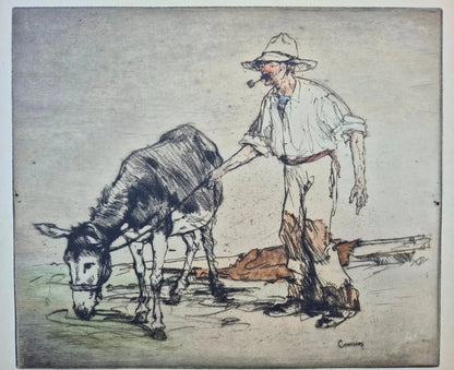 Lithographie Armand Coussens L’Âne et Son Meneur 4/100 24x28 cm Encadrée-{{shop name}}
