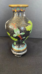 Vase miniature Chinois cloisonné, porcelaine émaillée, et laiton. Vers 1900. Antiquités de France