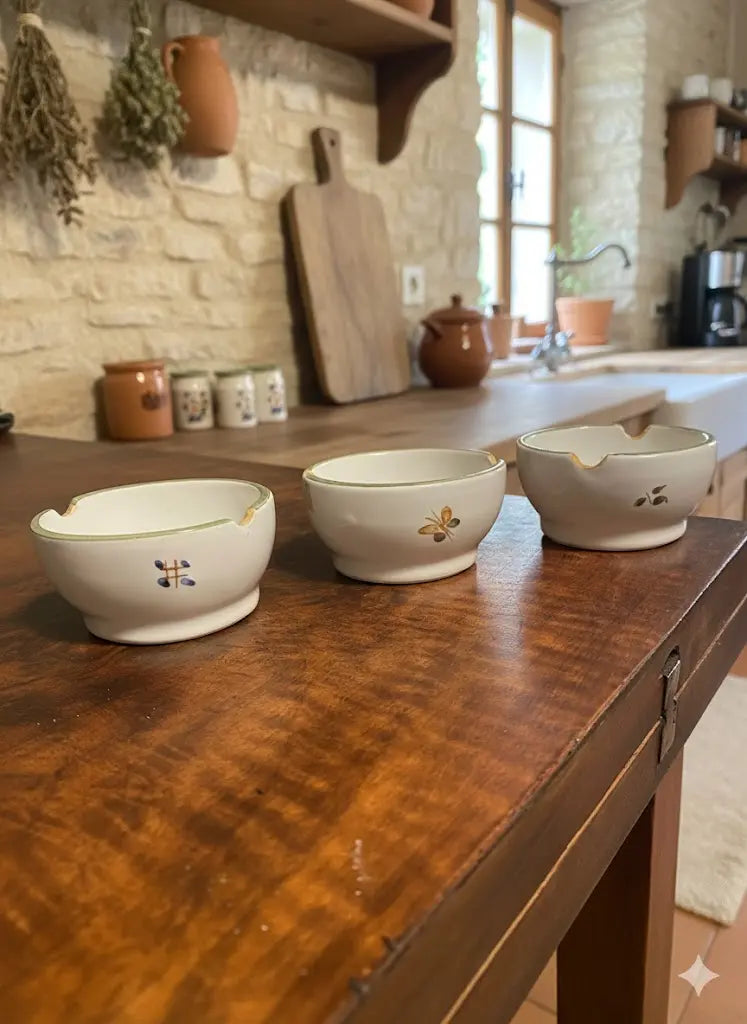 Lot 3 ramequins ou cendriers en faïence de Moustiers XIXème, faits main-{{shop name}}