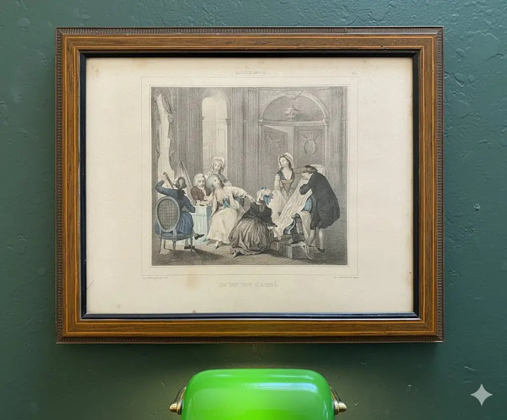 Gravure Originale Polychrome XIXe "Qu'en dit l'Abbé" Encadrée Numérotée 5 Paris-{{shop name}}
