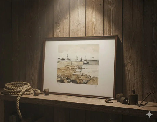 Lithographie marine signée Robert Yan 1982, numérotée, Bretagne, encadrée sous verre-{{shop name}}