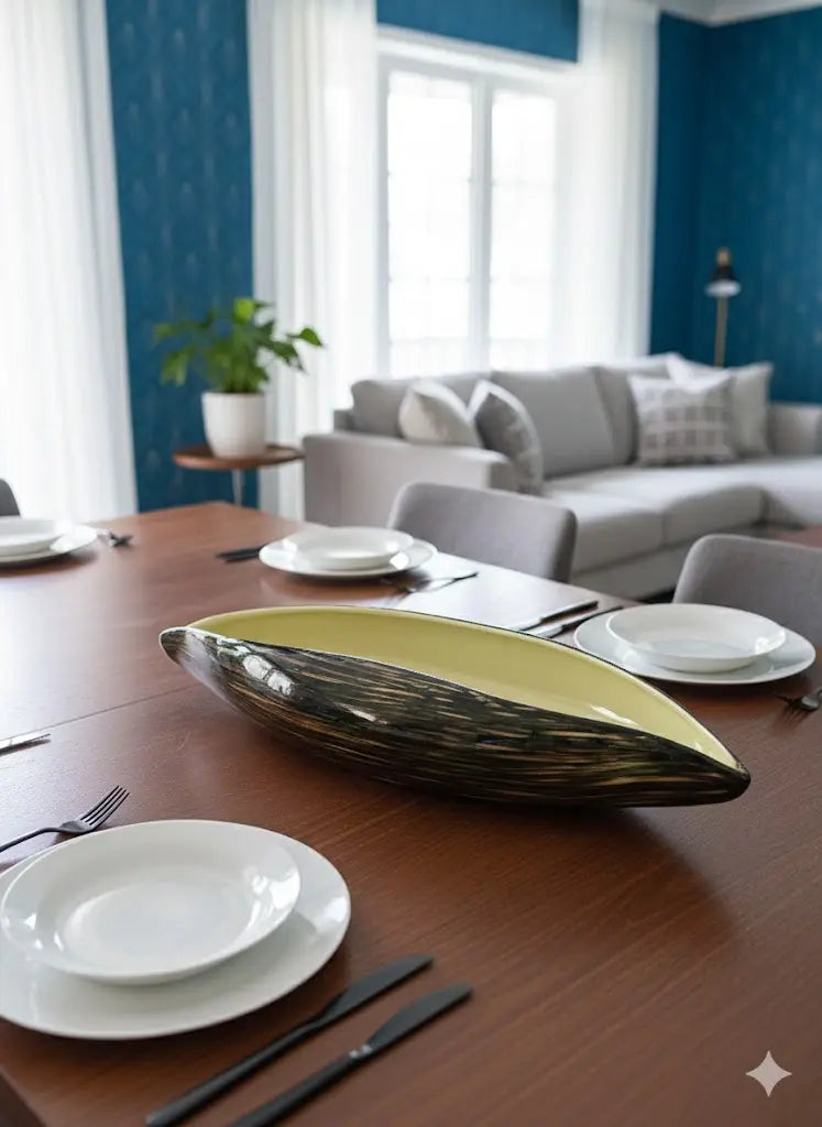 Grande coupe vintage St Clément, centre de table, forme Pirogue 51 cm, 1950/1960-{{shop name}}