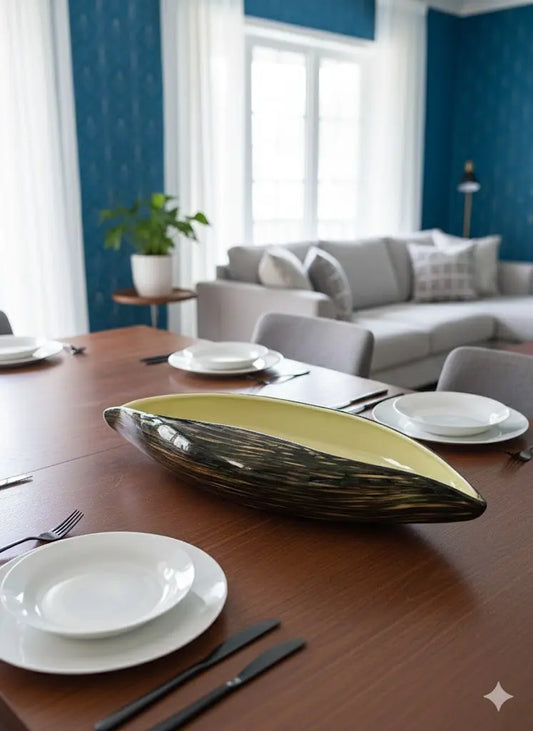 Grande coupe vintage St Clément, centre de table, forme Pirogue 51 cm, 1950/1960-{{shop name}}
