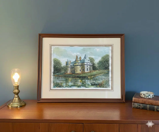 Aquarelle signée château de Boumois F. Cochard, Pays de Loire, encadrée sous verre-{{shop name}}