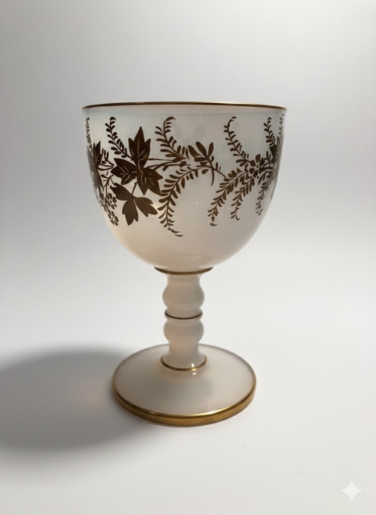 Verre à Vin Antique Sèvres – Verre Opalescent & Décor Floral Doré Art Déco – 14 cm - Antiquités de France