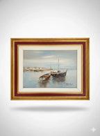 Huile sur toile, marine de Bretagne, tableau signé, sur le thème port et bateaux - Antiquités de France