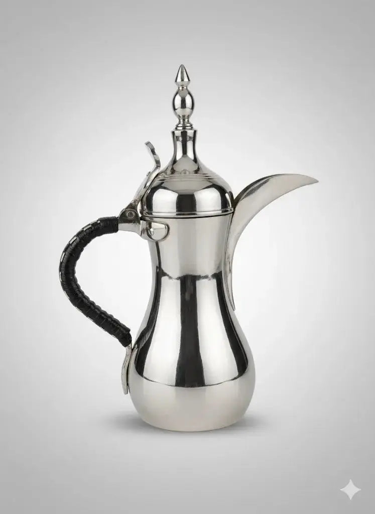 Grande cafetière Dallah Moyen-Orient – 30 cm, poignée cuir, estampillée, rare - Antiquités de France