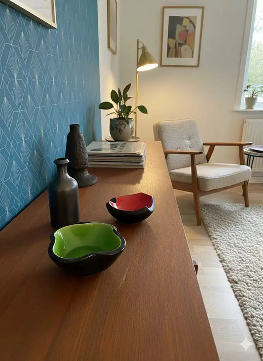 Ensemble 3 pièces céramique – coupe Kéramos Sèvres signée, vase et vide-poche, r-{{shop name}}
