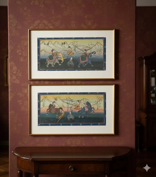 Deux gouaches persanes début XXème "Chasse au tigre" – encadrées-{{shop name}}