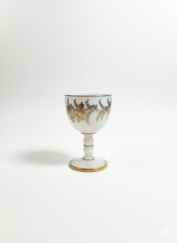Verre à Vin Antique Sèvres – Verre Opalescent & Décor Floral Doré Art Déco – 14 cm - Antiquités de France