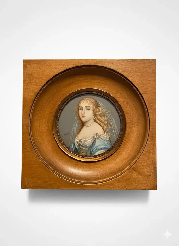 Miniature ancienne école Française du XIXe, signé, Margueritte de La Sablière - Antiquités de France