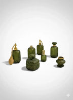 Flacon ancien signé, Ensemble salle de bain, Marcel Franck, verre craquelé. 7 pièces. - Antiquités de France