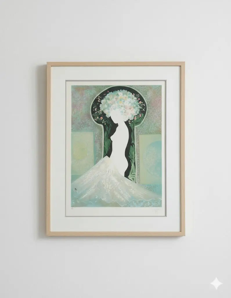 Lithographie signée Guy Ribes (1948-) - Coiffe aux fleurs, pièce unique, encadrée-{{shop name}}