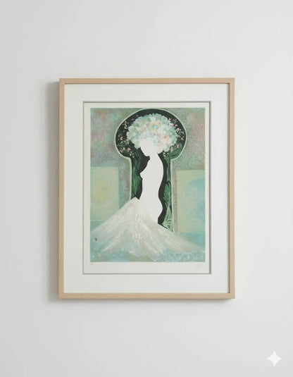 Lithographie signée Guy Ribes (1948-) - Coiffe aux fleurs, pièce unique, encadrée-{{shop name}}