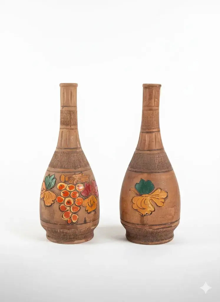 Anciens vases en terre cuite émaillée, école Italienne Romacréa, 1950. Forme bouteille.-{{shop name}}
