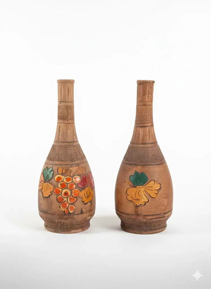 Anciens vases en terre cuite émaillée, école Italienne Romacréa, 1950. Forme bouteille.-{{shop name}}