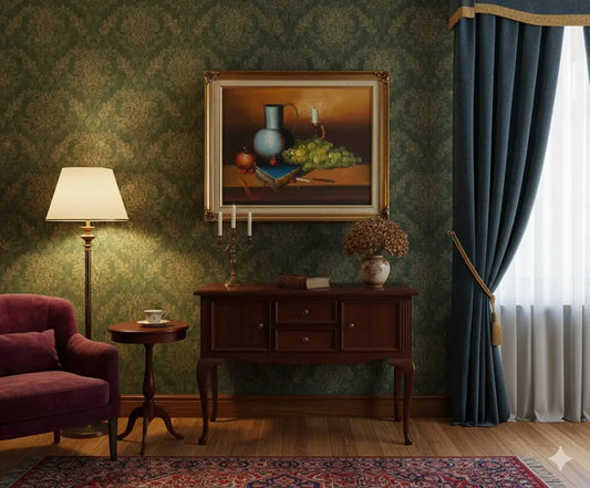 Tableau à l'huile sur toile signée, nature morte, encadrée de l'école Française du début XXème.-{{shop name}}