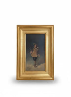 Huile sur panneau, début XIXème, signée R. Guiraud. 30x15cm. Le Mousquetaire.-{{shop name}}