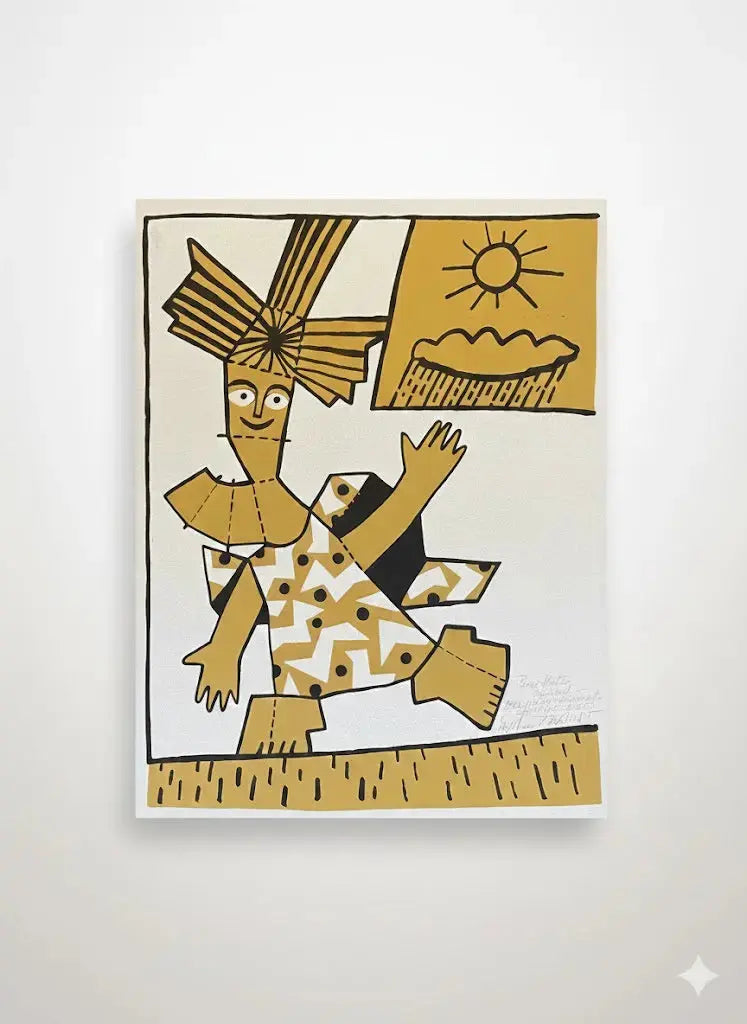 Lithographie signée Sophie Prévost, XXème, bigoudène stylisée. - Antiquités de France