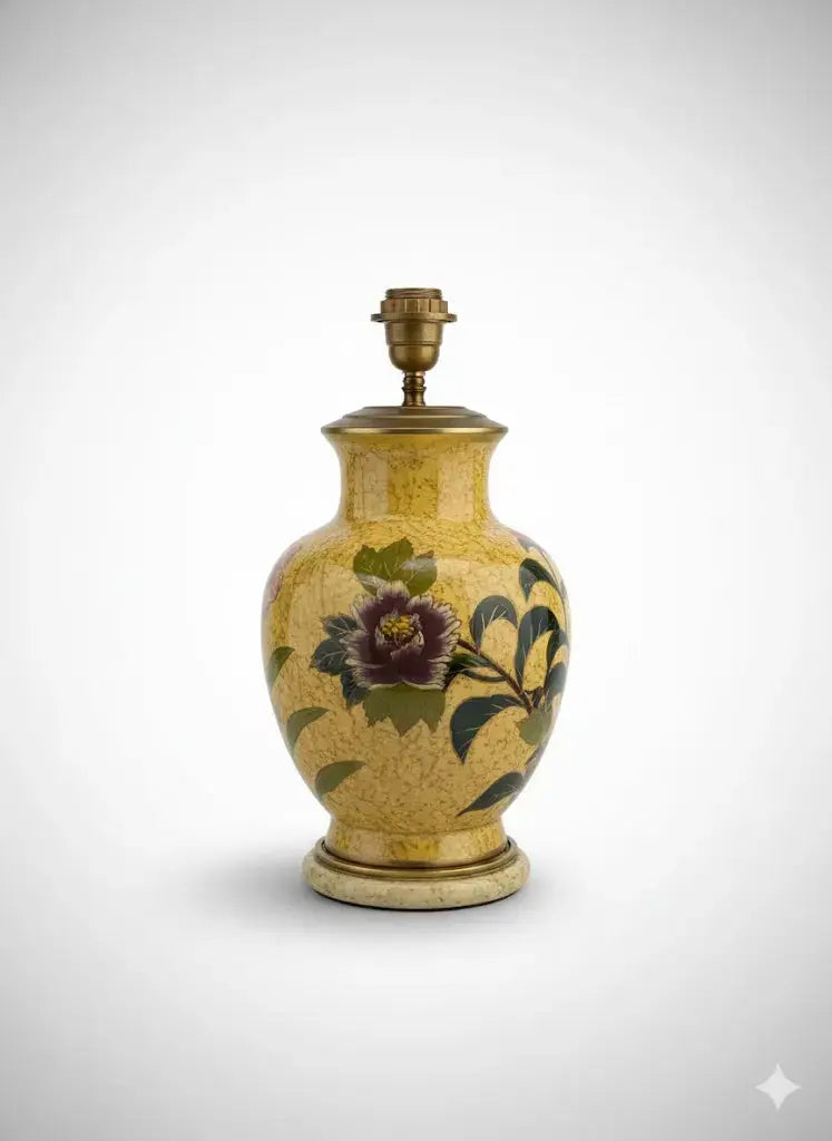 Lampe Ida Bellini Céramique Vernissée Cloisonnée Décor Fleurs Vintage - Antiquités de France