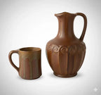 Denbac, carafe en céramique ancienne et mugs Art Nouveau, vers 1900, Décor de frises, 5 mugs - Antiquités de France