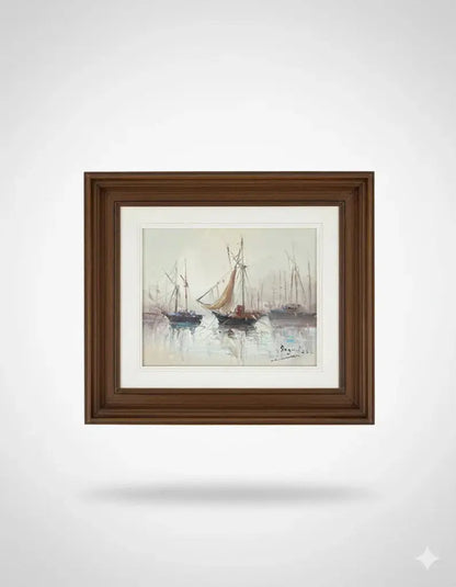 Huile sur toile marine bretonne années 50 – Tableau signé Segrelles – Peinture vintage littoral-{{shop name}}