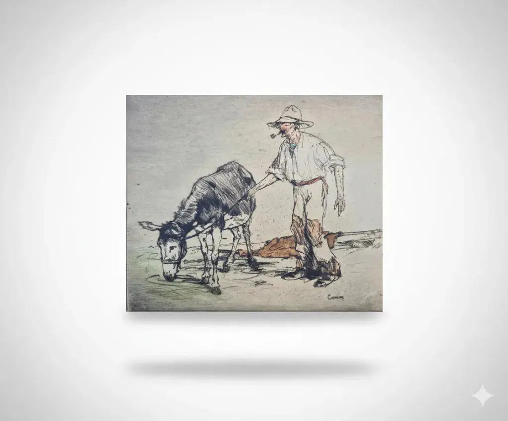 Lithographie Armand Coussens L’Âne et Son Meneur 4/100 24x28 cm Encadrée - Antiquités de France