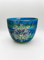 Cache-pot Aldo Londi Bitossi années 50/60 terre cuite émaillée décor rosaces-{{shop name}}