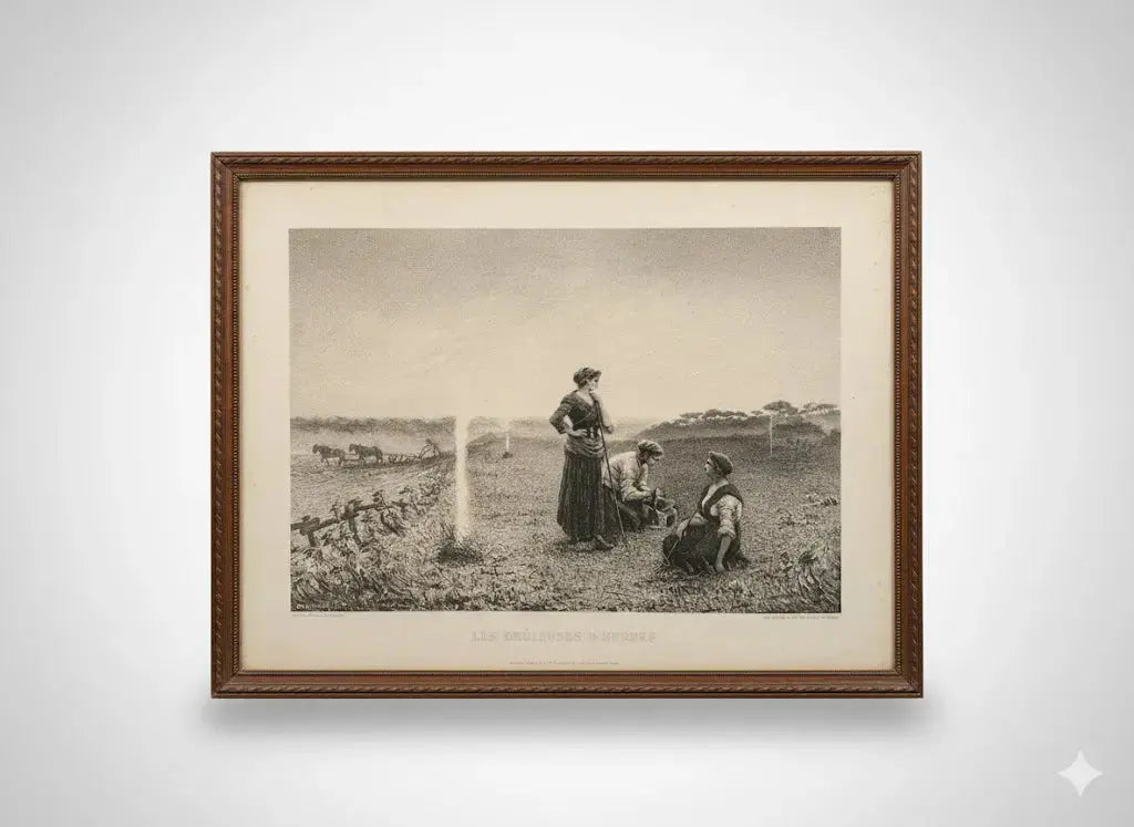 Lithographie XIXe G. Dubois Menant "Les Brûleuses d'Herbes" Encadrée - Antiquités de France