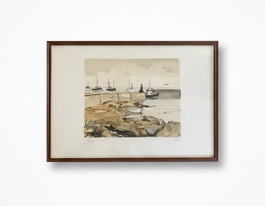 Lithographie marine signée Robert Yan 1982, numérotée, Bretagne, encadrée sous verre - Antiquités de France